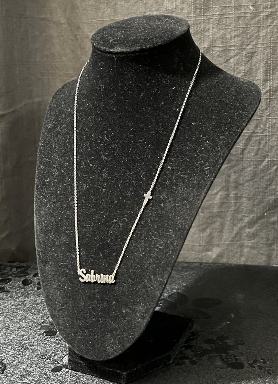 925 Sterling Silver Sabrina Name Necklace with Cross Pendant Personalized Script